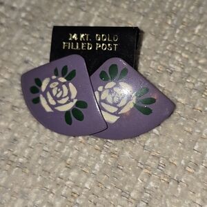 Purple Floral Earrings with Gold Posts